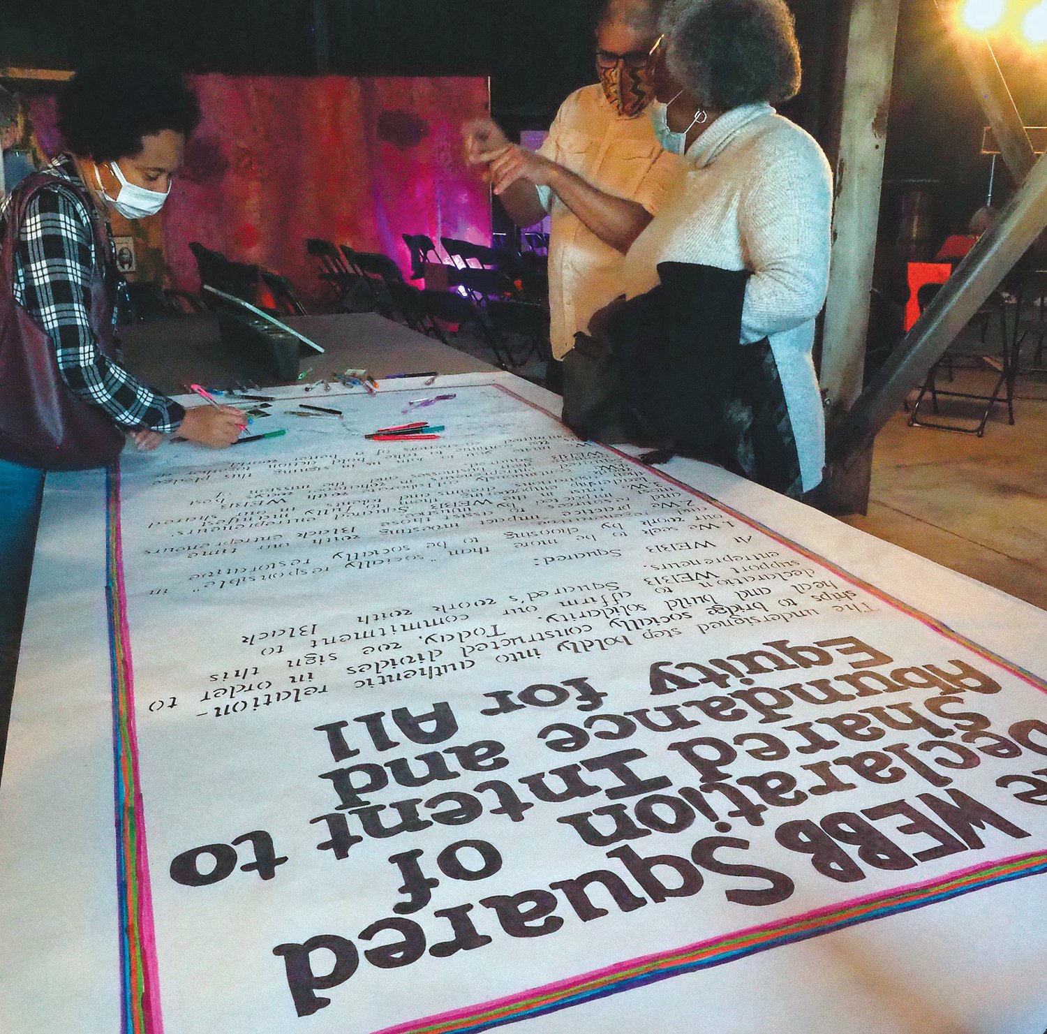 Attendees at the WEBB Squared launch party  could sign 'the scroll' to pledge support for abundance and equity for all.