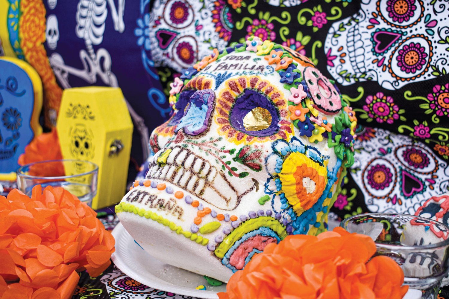 Maria Soto designed this sugar skull in honor of her brother, who passed away about three years ago, on her Day of the Dead altar inside CIS' Siler City office. Sugar skulls represent deceased loved ones.