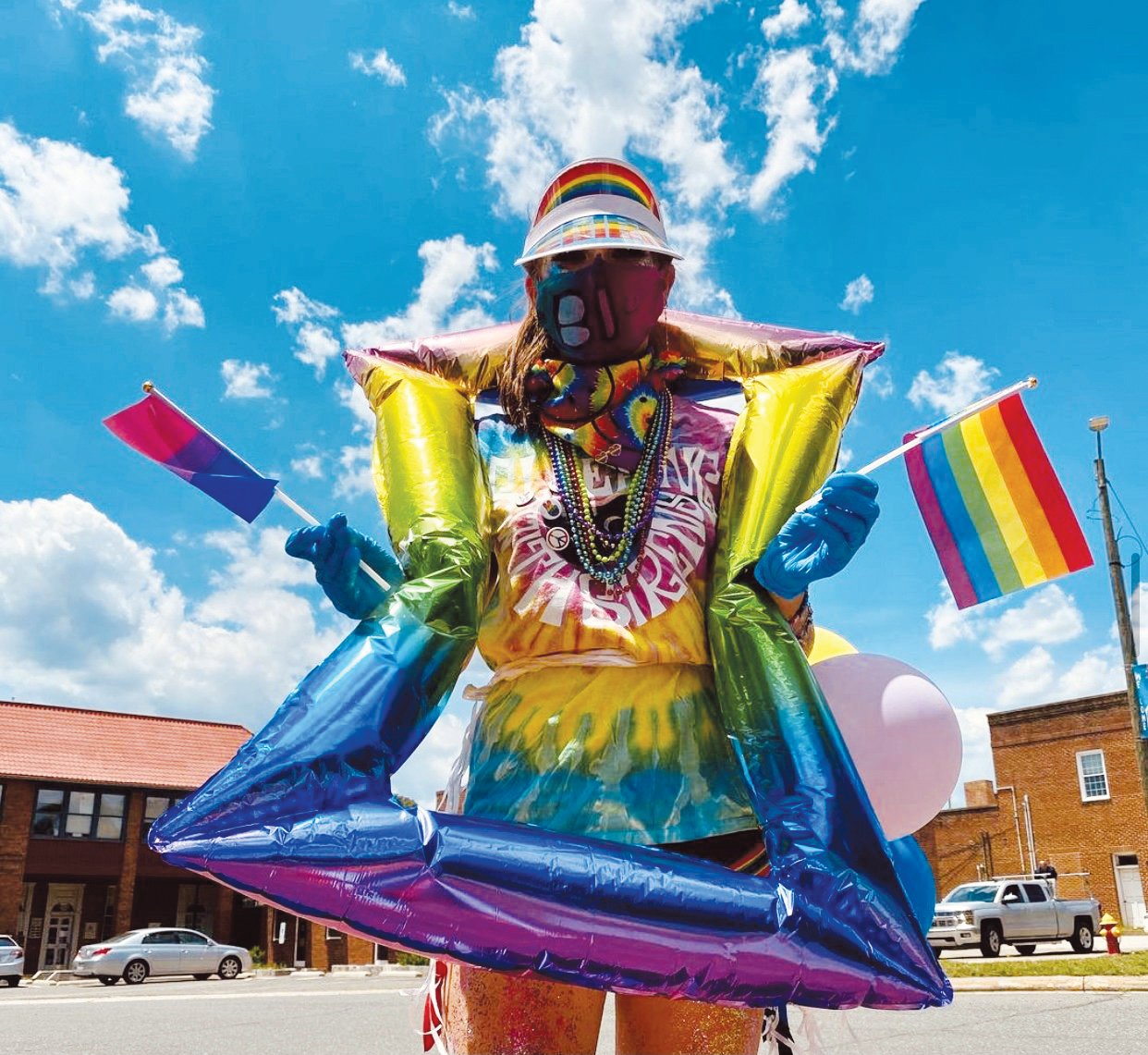 Caroline Puckett, co-president of Northwood High School's Pride club, shows off rainbow apparel at a Pittsboro Pride Day the club held June 26, 2020.