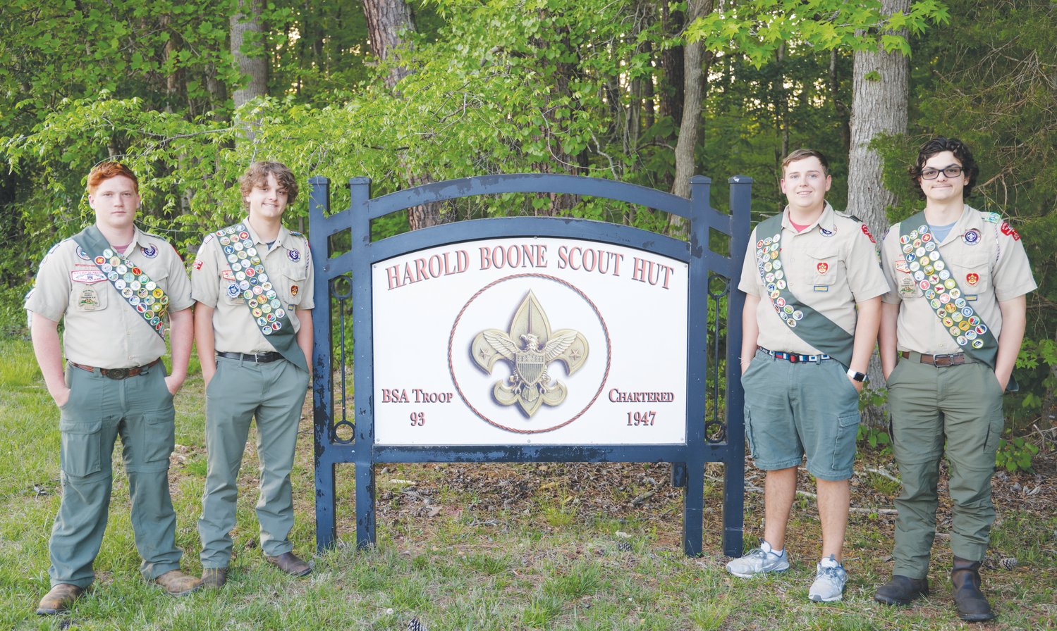 Soon-to-be Eagle Scouts, from left: Logan Quinlan, Andrew Trotter, Peter Droese and Anthony Trotter. Each of the Troop 93 members will receive his Eagle certification in a ceremony on May 21.