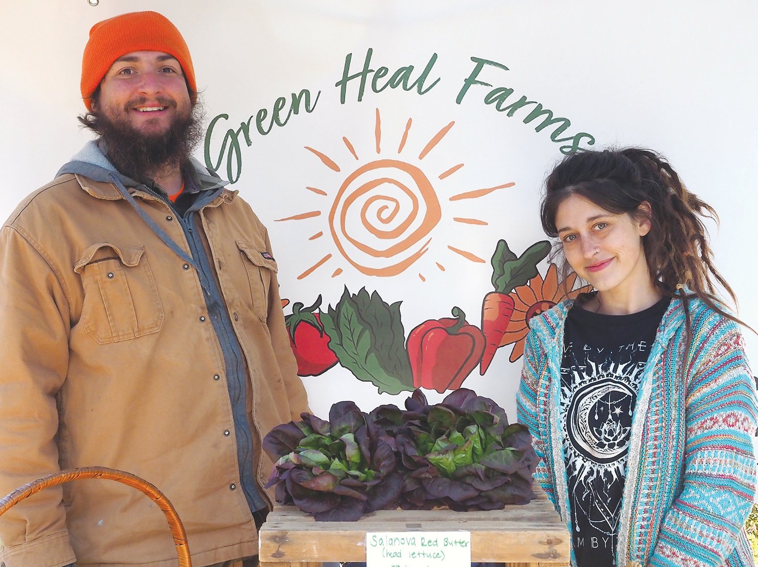 Proprietors Kenny and Courtney Boodman of Green Heal Farms grow local organic vegetables and cut flowers on their farm in Snow Camp. This sampling includes butter head lettuce, Swiss chard and other early spring greens.