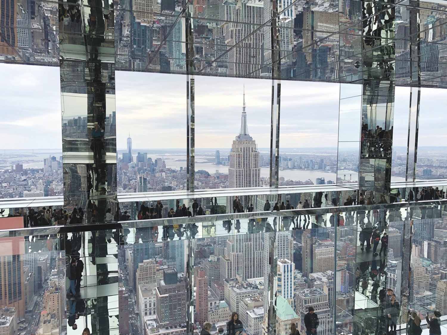 The view from the three-story glass and mirror observation deck at Summit One Vanderbilt in Manhattan.