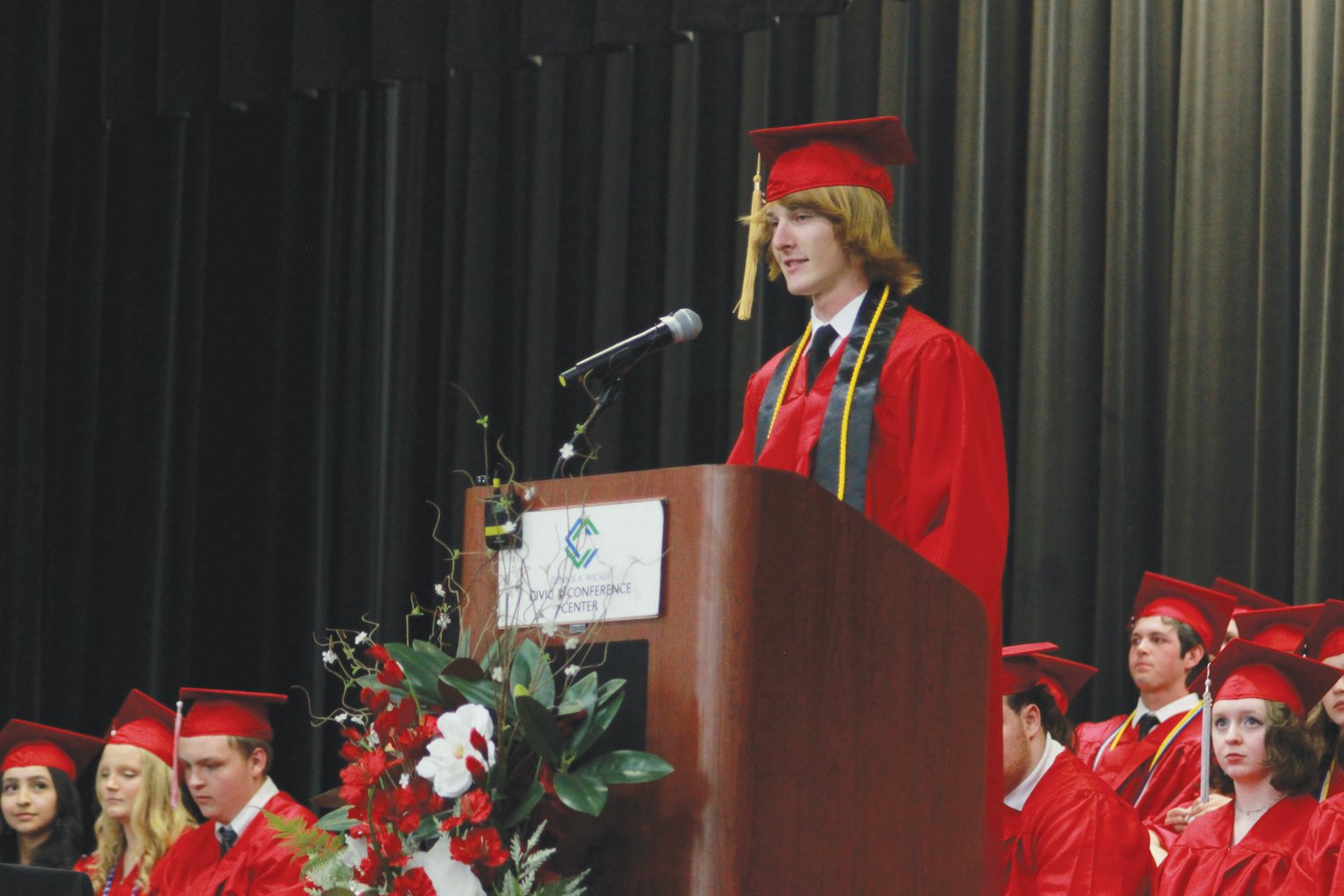 Chatham Central High School Senior Nicholas Jourdan gives heis senior address, titled ‘Challenge’, to his graduating class on Friday at the Dennis A. Wicker Civic Center in Sanford.